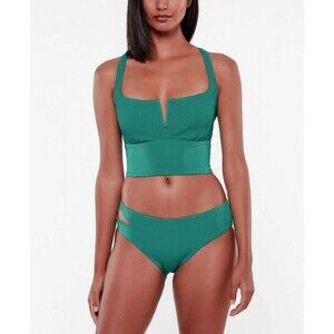 NWT SANCTUARY SWIM L swimsuit 2 piece high waisted bikini green v-wired t-back